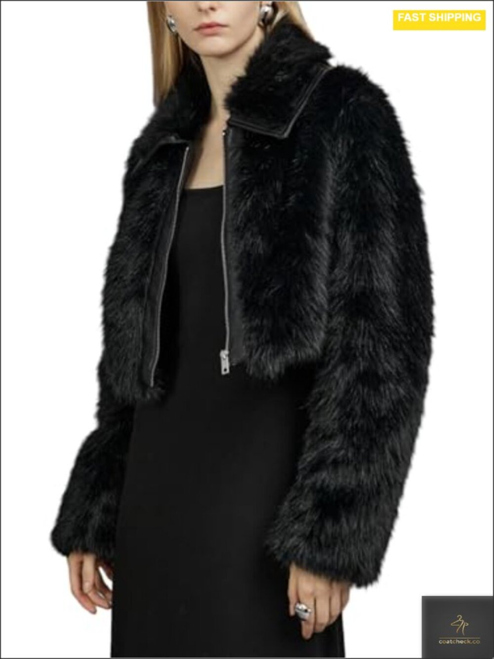 Faux Fur Cropped Jacket Fluffy Fleece Zip Coat